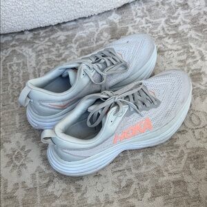 Hoka Women's Light Gray and Coral Athletic Shoes